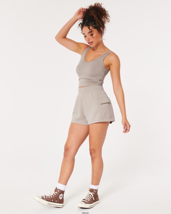 short cargo à taille ultra haute en polaire femmes brun clair Hollister bas RRRJX580