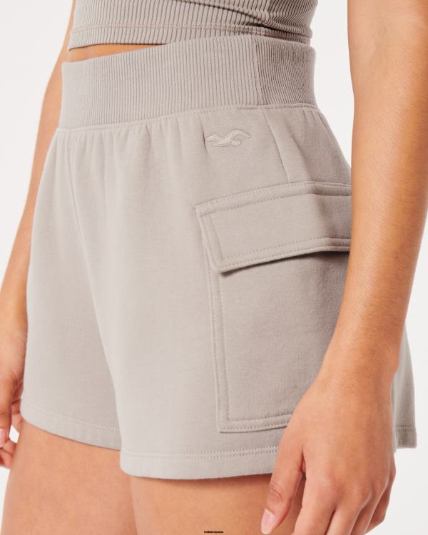short cargo à taille ultra haute en polaire femmes brun clair Hollister bas RRRJX580