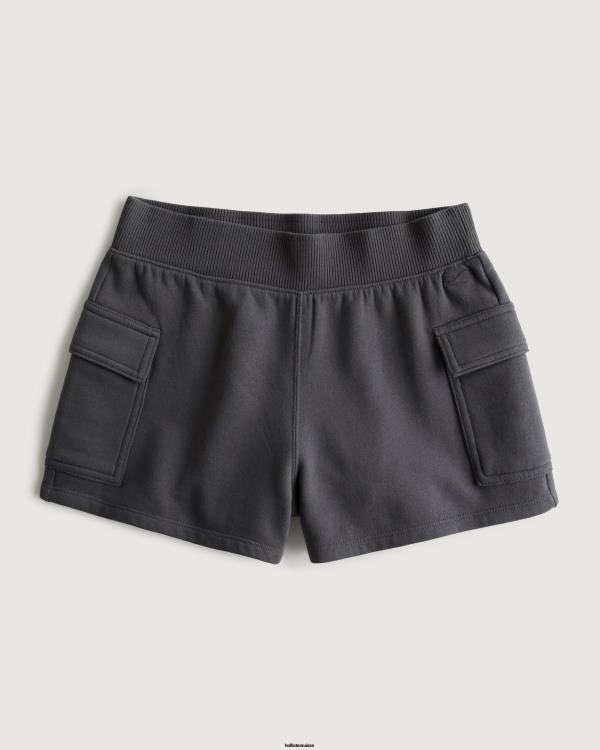 short cargo à taille ultra haute en polaire femmes gris foncé Hollister bas RRRJX683