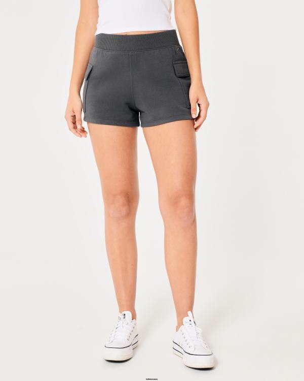 short cargo à taille ultra haute en polaire femmes gris foncé Hollister bas RRRJX683