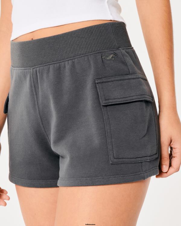 short cargo à taille ultra haute en polaire femmes gris foncé Hollister bas RRRJX683