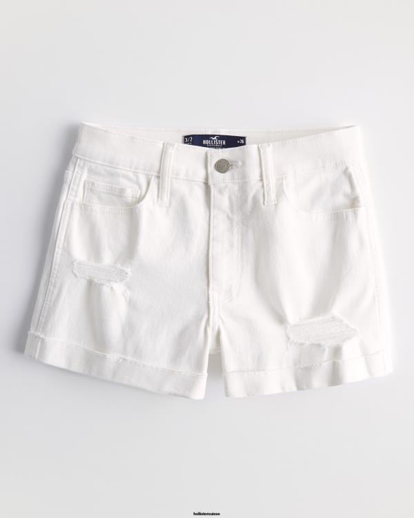 short en denim blanc déchiré à taille haute 3'' femmes blanc déchiré Hollister bas RRRJX493