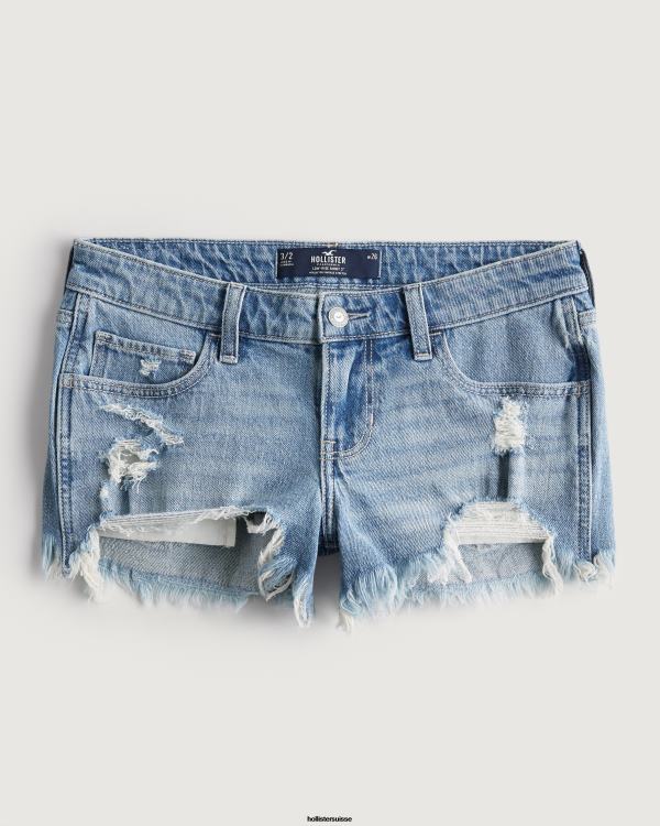 short en denim clair déchiré à taille basse 3'' femmes léger lavage déchiré Hollister bas RRRJX543