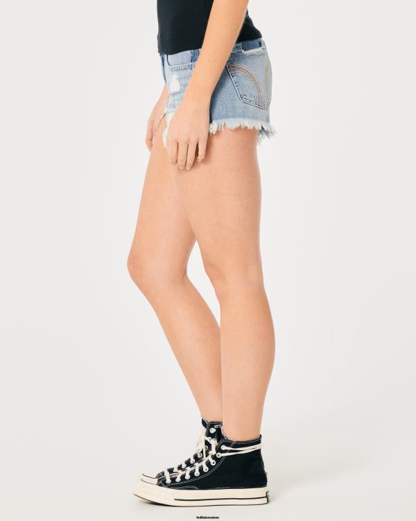 short en denim clair déchiré à taille basse 3\'\' femmes léger lavage déchiré Hollister bas RRRJX543