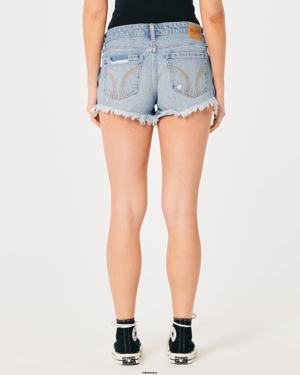 short en denim clair déchiré à taille basse 3\'\' femmes léger lavage déchiré Hollister bas RRRJX543