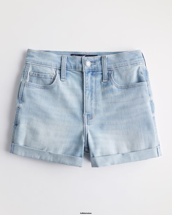 short en denim délavé clair à taille haute 3'' femmes lavage léger Hollister bas RRRJX499