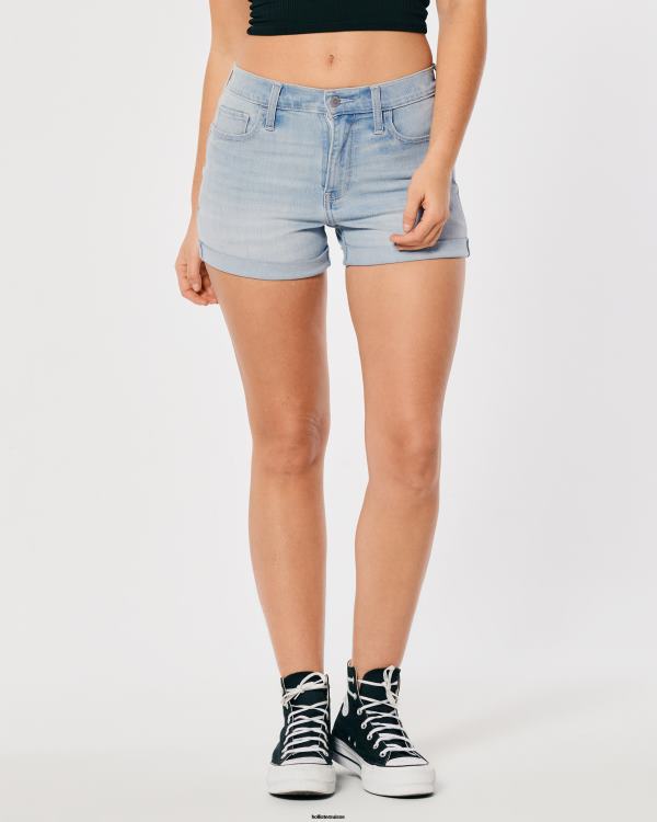 short en denim délavé clair à taille haute 3\'\' femmes lavage léger Hollister bas RRRJX499