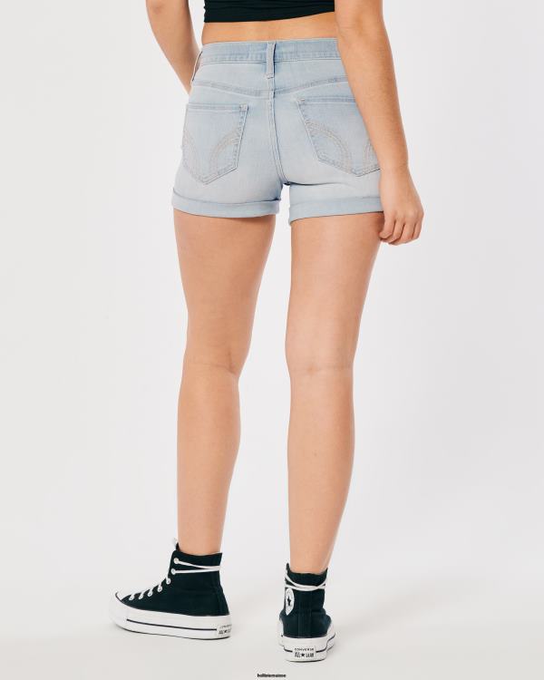short en denim délavé clair à taille haute 3\'\' femmes lavage léger Hollister bas RRRJX499