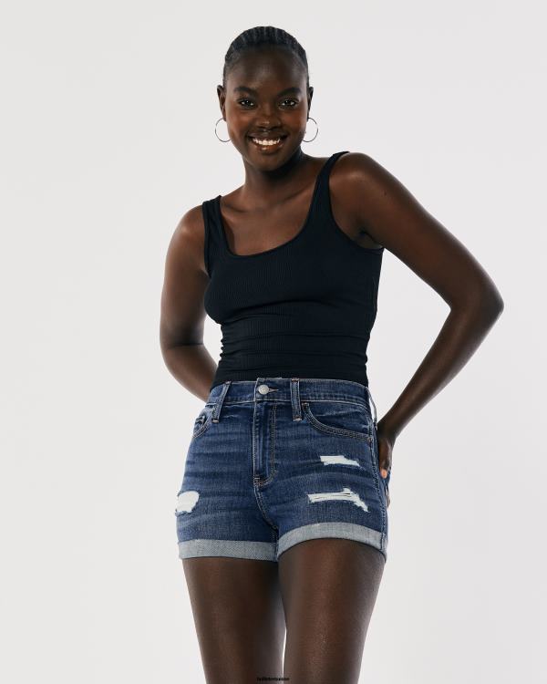 short en denim délavé foncé déchiré à taille haute 3\'\' femmes lavage déchiré foncé Hollister bas RRRJX470