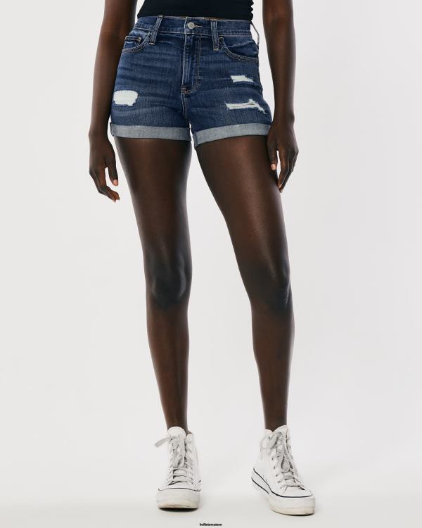 short en denim délavé foncé déchiré à taille haute 3\'\' femmes lavage déchiré foncé Hollister bas RRRJX470