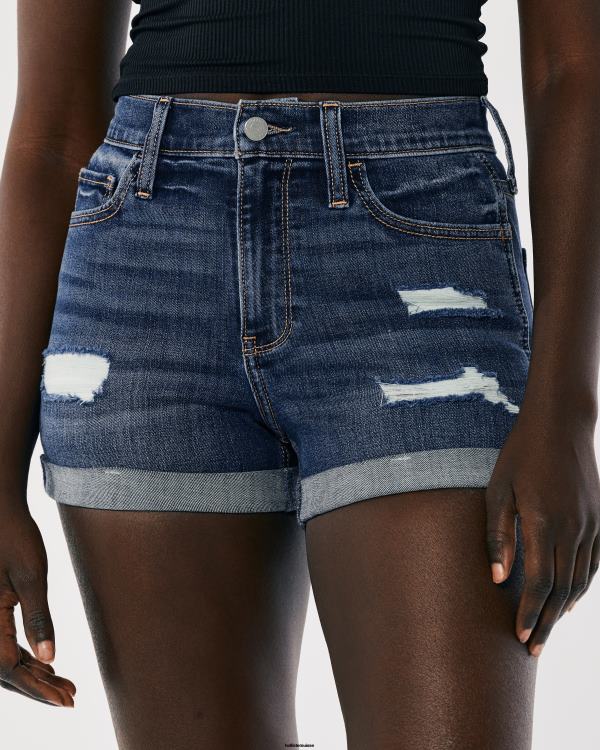 short en denim délavé foncé déchiré à taille haute 3\'\' femmes lavage déchiré foncé Hollister bas RRRJX470