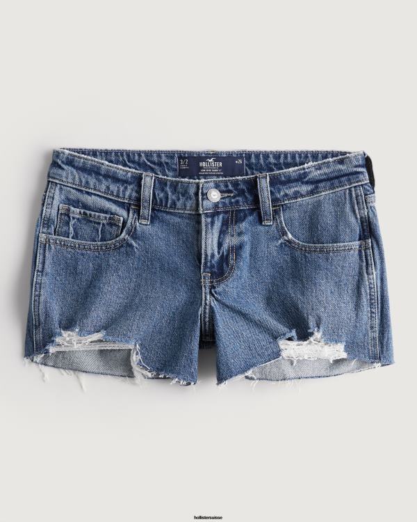 short en denim délavé foncé à taille basse 3'' femmes ourlet brut délavé foncé Hollister bas RRRJX532