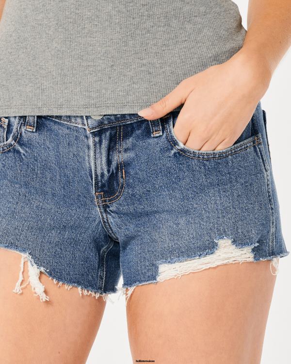 short en denim délavé foncé à taille basse 3\'\' femmes ourlet brut délavé foncé Hollister bas RRRJX532