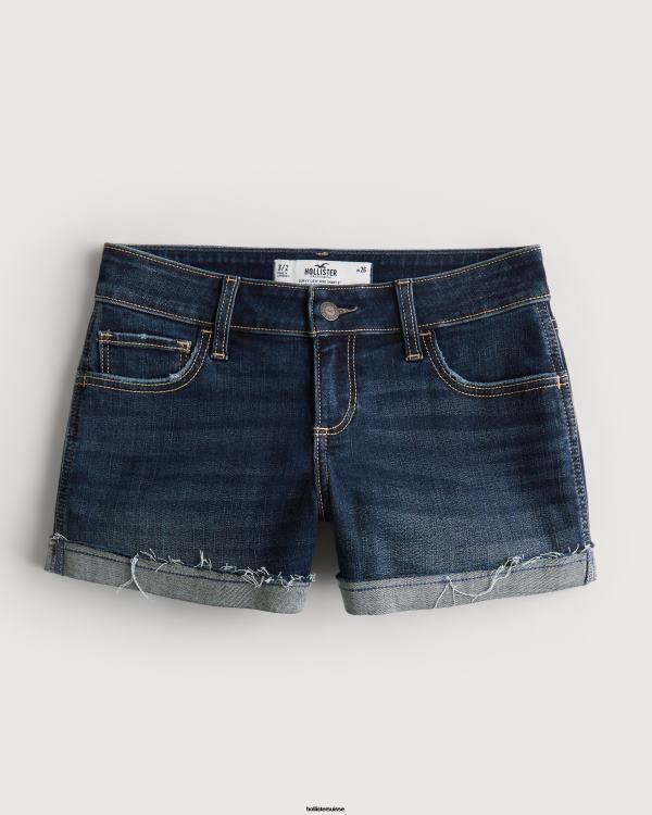 short en denim délavé foncé taille basse courbé 3'' femmes lavage foncé Hollister bas RRRJX509