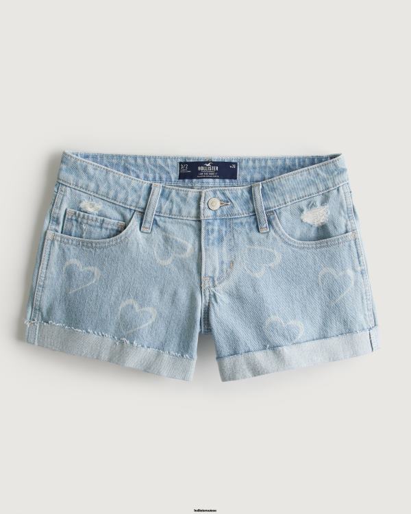 short en denim à motif coeur délavé léger taille basse 3'' femmes lavage léger Hollister bas RRRJX754