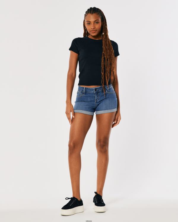 short en jean délavé foncé à taille basse femmes lavage moyen Hollister bas RRRJX518