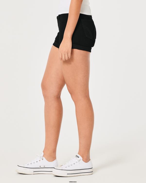 short en jean noir taille basse courbé 3\'\' femmes noir Hollister bas RRRJX538