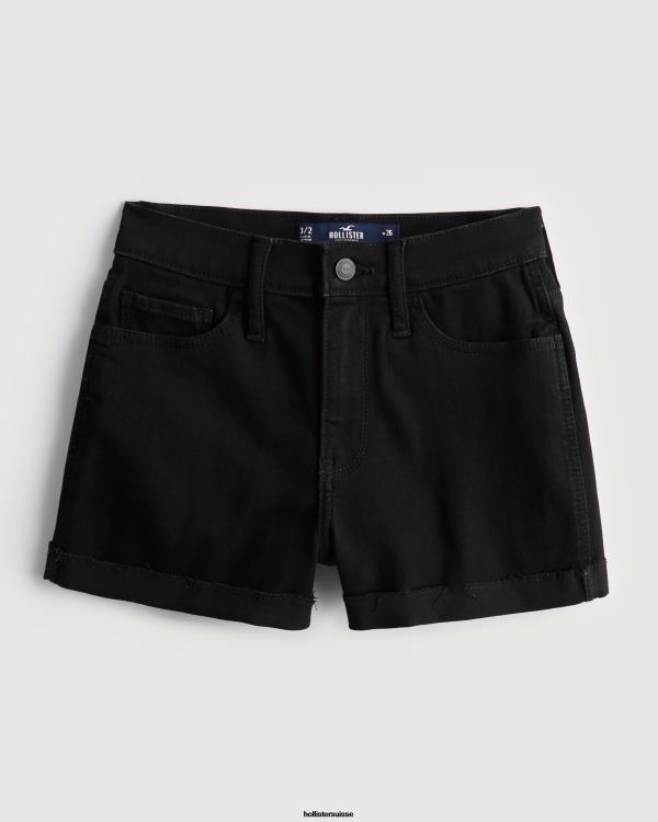 short en jean noir taille haute 3'' femmes noir Hollister bas RRRJX466