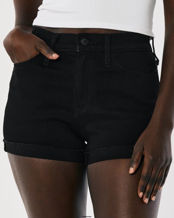 short en jean noir taille haute 3\'\' femmes noir Hollister bas RRRJX466
