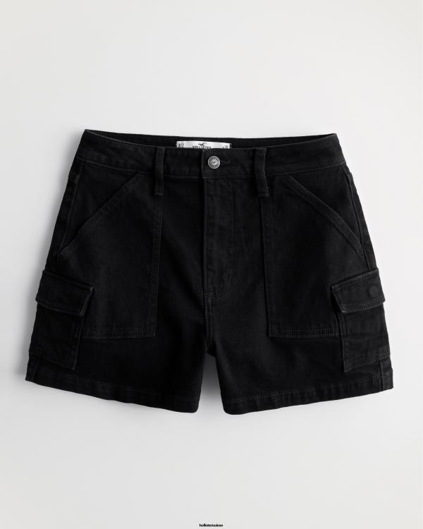short mom cargo en denim noir à taille ultra-haute femmes noir Hollister bas RRRJX562