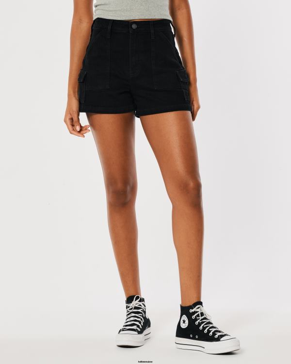 short mom cargo en denim noir à taille ultra-haute femmes noir Hollister bas RRRJX562