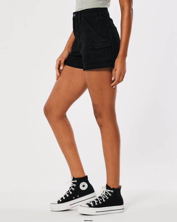 short mom cargo en denim noir à taille ultra-haute femmes noir Hollister bas RRRJX562
