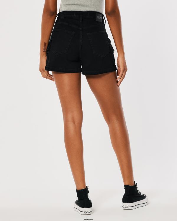 short mom cargo en denim noir à taille ultra-haute femmes noir Hollister bas RRRJX562