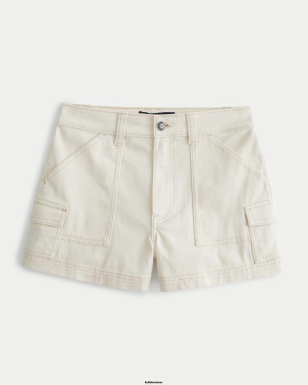 short mom cargo en sergé crème à taille ultra haute femmes crème Hollister bas RRRJX567