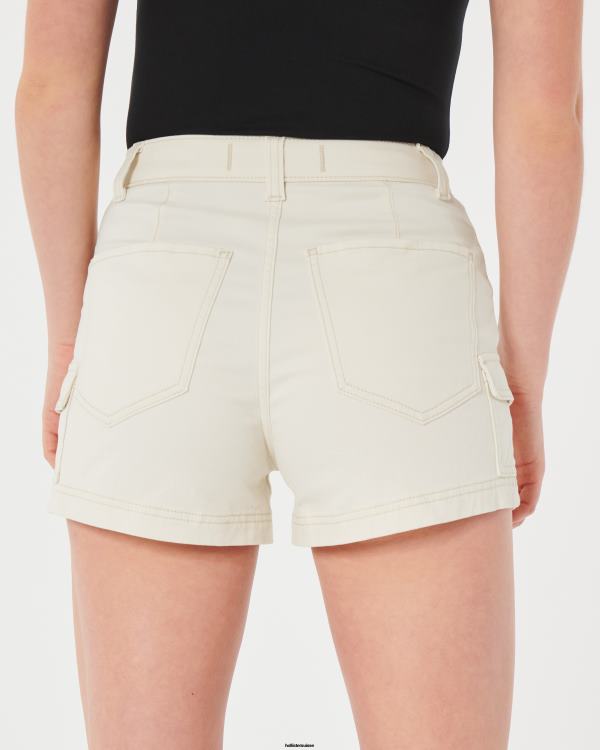 short mom cargo en sergé crème à taille ultra haute femmes crème Hollister bas RRRJX567