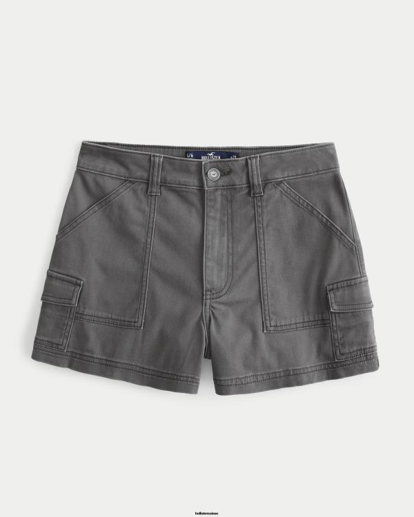 short mom cargo en sergé gris à taille ultra haute femmes gris foncé Hollister bas RRRJX512