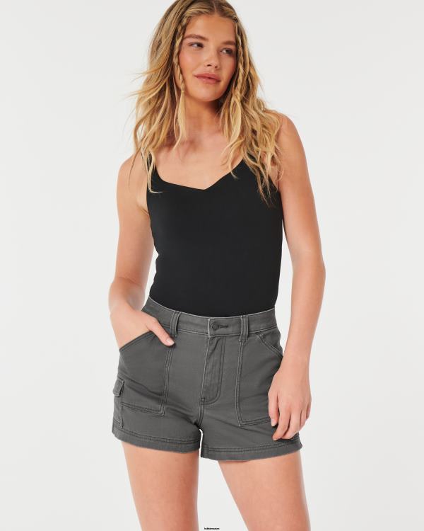 short mom cargo en sergé gris à taille ultra haute femmes gris foncé Hollister bas RRRJX512
