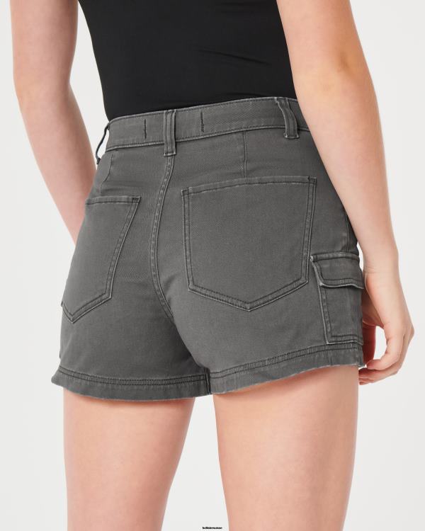 short mom cargo en sergé gris à taille ultra haute femmes gris foncé Hollister bas RRRJX512