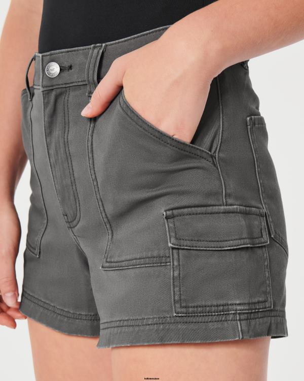 short mom cargo en sergé gris à taille ultra haute femmes gris foncé Hollister bas RRRJX512
