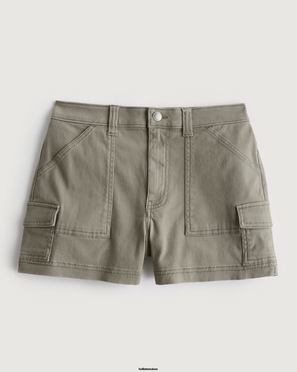 short mom cargo en sergé olive à taille ultra haute femmes olive verte Hollister bas RRRJX523