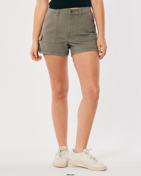 short mom cargo en sergé olive à taille ultra haute femmes olive verte Hollister bas RRRJX523