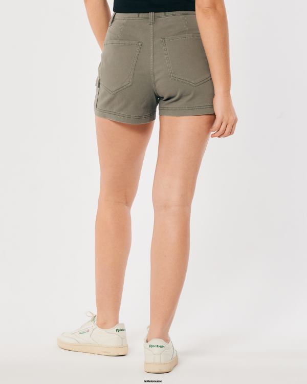 short mom cargo en sergé olive à taille ultra haute femmes olive verte Hollister bas RRRJX523