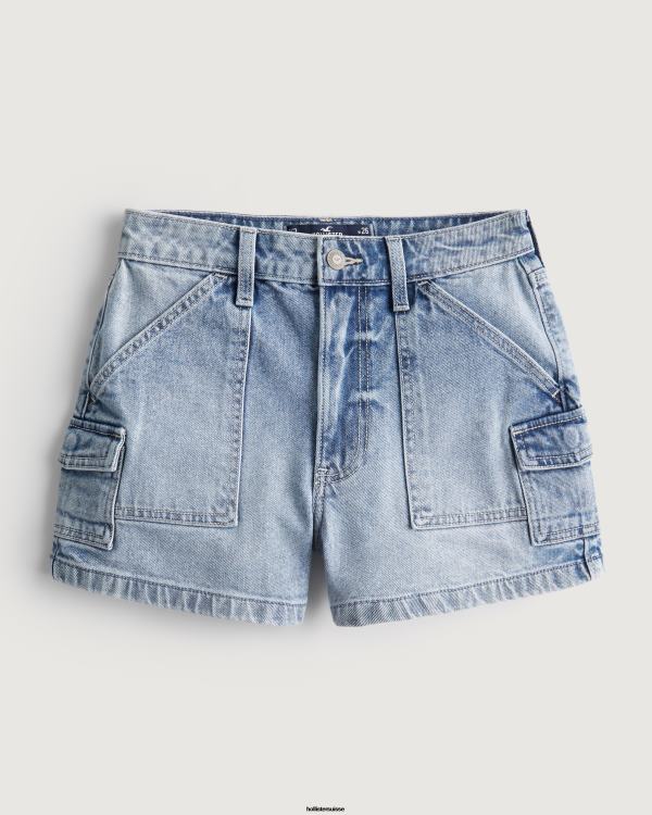 short mom cargo taille ultra haute en denim délavé clair femmes cargaison de lavage léger Hollister bas RRRJX564