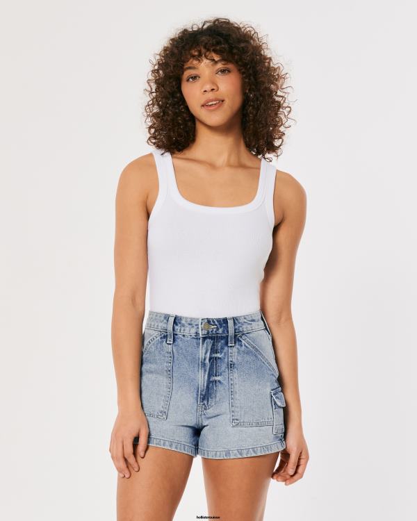 short mom cargo taille ultra haute en denim délavé clair femmes cargaison de lavage léger Hollister bas RRRJX564