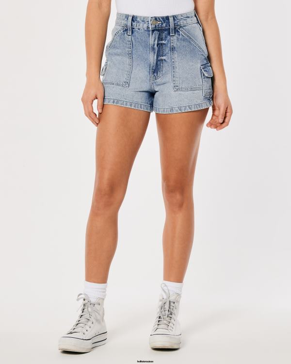 short mom cargo taille ultra haute en denim délavé clair femmes cargaison de lavage léger Hollister bas RRRJX564