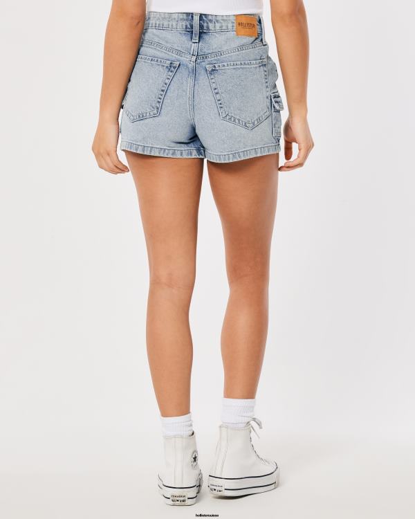 short mom cargo taille ultra haute en denim délavé clair femmes cargaison de lavage léger Hollister bas RRRJX564