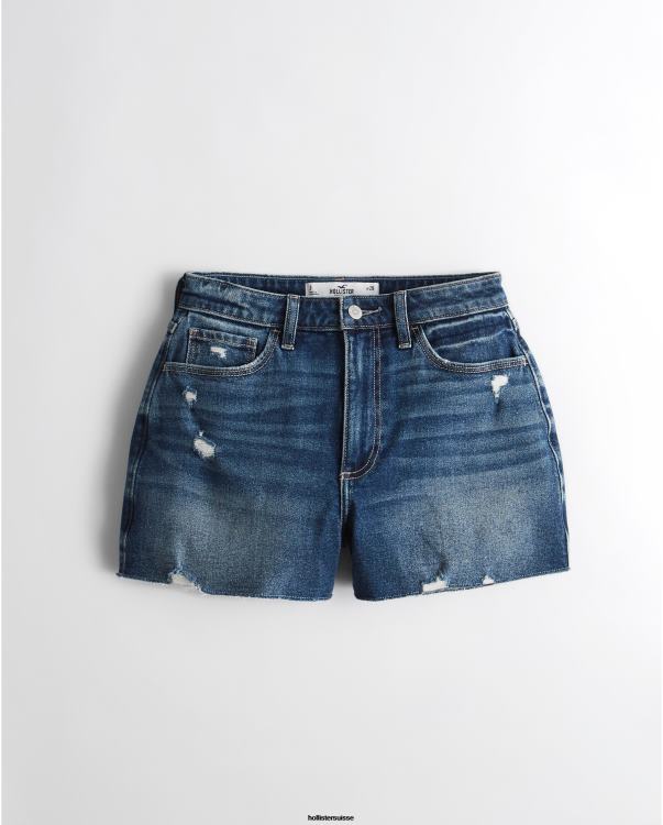 short mom courbé en denim délavé foncé à taille ultra haute femmes rincer Hollister bas RRRJX624
