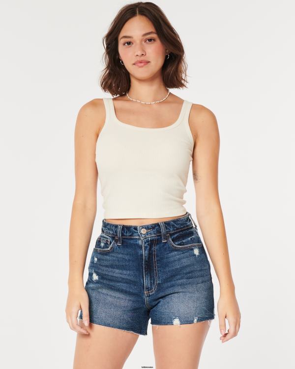 short mom courbé en denim délavé foncé à taille ultra haute femmes rincer Hollister bas RRRJX624