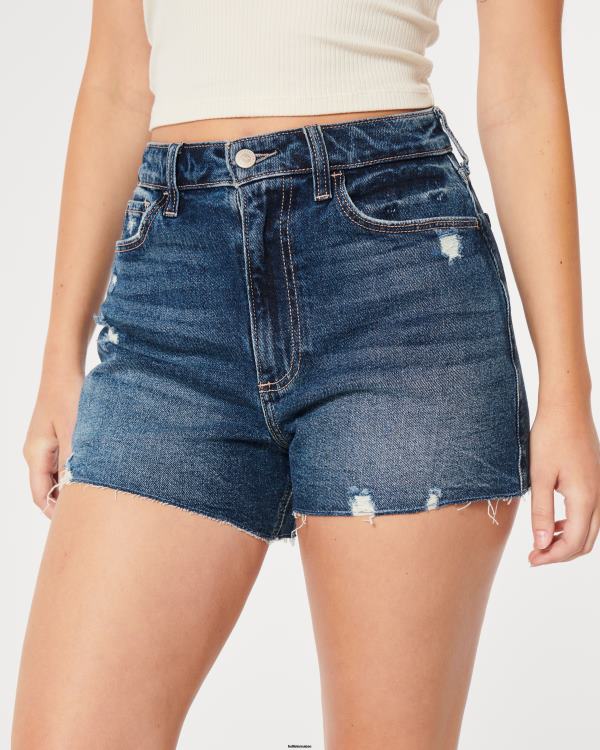 short mom courbé en denim délavé foncé à taille ultra haute femmes rincer Hollister bas RRRJX624