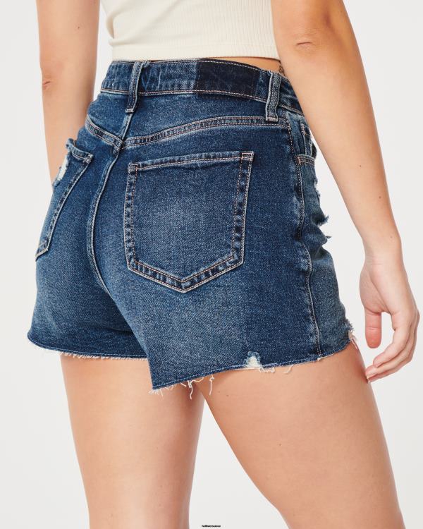 short mom courbé en denim délavé foncé à taille ultra haute femmes rincer Hollister bas RRRJX624