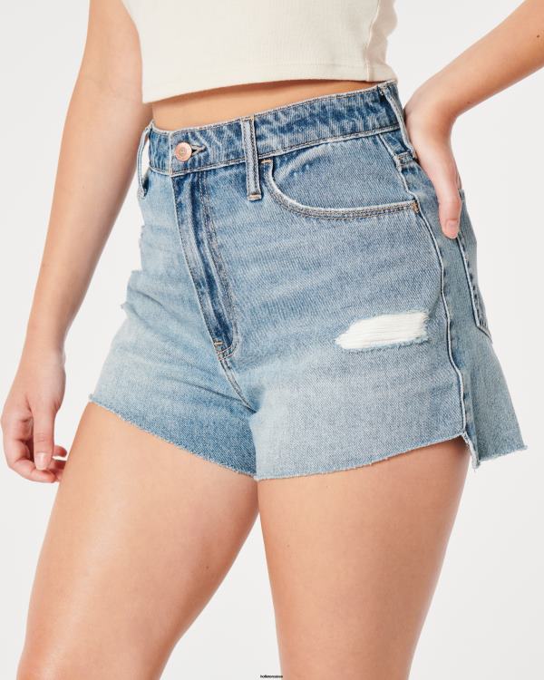 short mom courbé en denim délavé moyen à taille ultra haute femmes lavage déchiré moyen Hollister bas RRRJX640