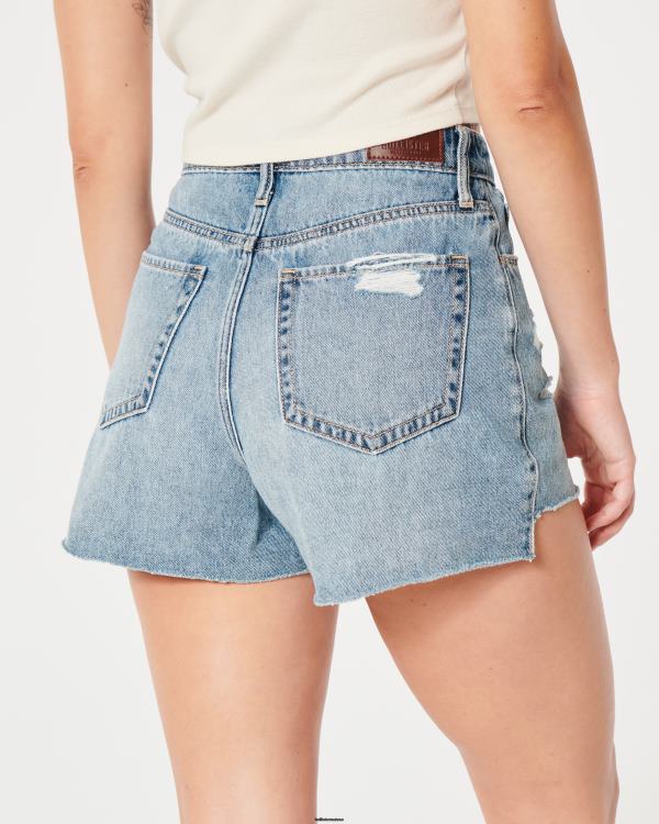 short mom courbé en denim délavé moyen à taille ultra haute femmes lavage déchiré moyen Hollister bas RRRJX640
