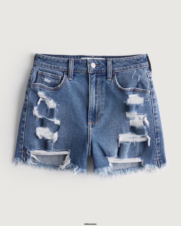 short mom en denim délavé foncé déchiré à taille ultra-haute et courbé femmes lavage déchiré moyen Hollister bas RRRJX745