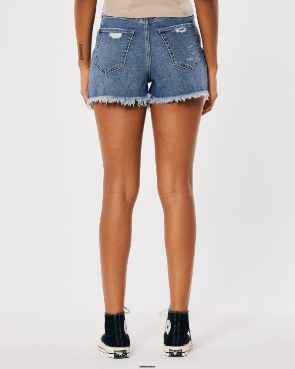 short mom en denim délavé foncé déchiré à taille ultra-haute et courbé femmes lavage déchiré moyen Hollister bas RRRJX745