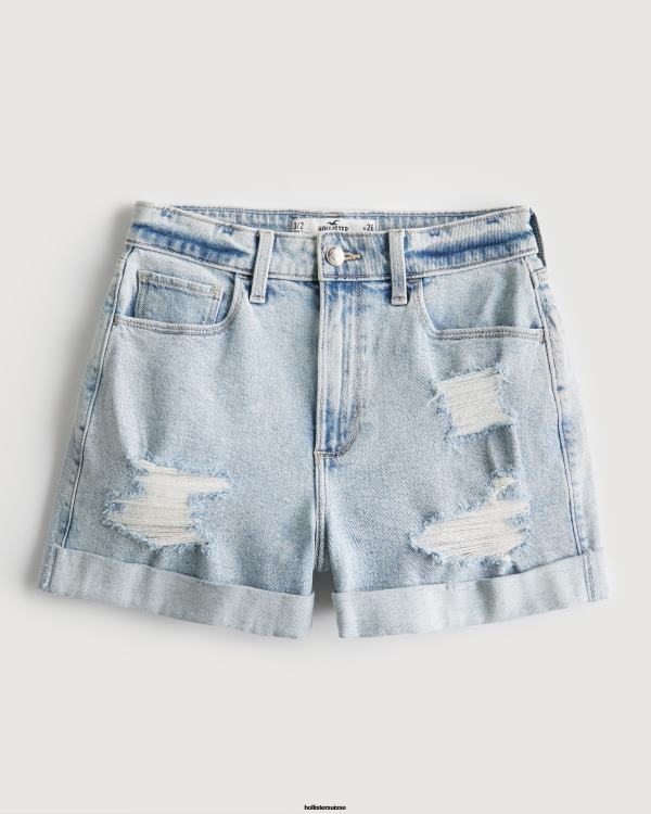 short mom en denim délavé à l'acide léger à taille ultra-haute et courbé femmes léger lavage déchiré Hollister bas RRRJX571