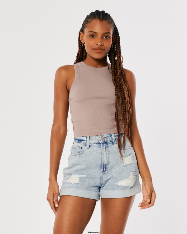 short mom en denim délavé à l\'acide léger à taille ultra-haute et courbé femmes léger lavage déchiré Hollister bas RRRJX571